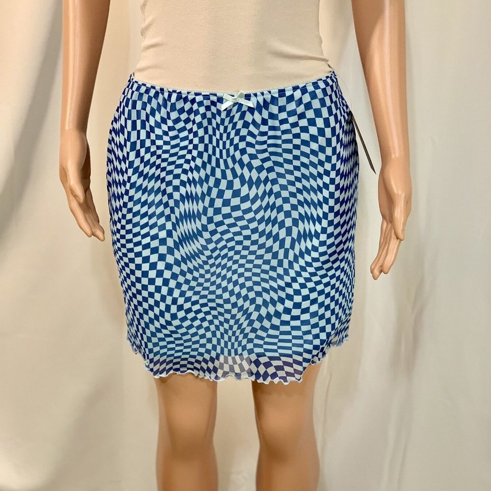 WILD FABLE CHECKERED MINI SKIRT WOMEN Sz XL Blue White Psychedelic Design NWT￼￼